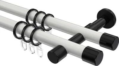 Produktbild von Interdeco Gardinenstange / Vorhangstange Weiß / Schwarz, Typ Prestige Santo (Kappe), 20 mm Ø 2-läufig, 600 cm