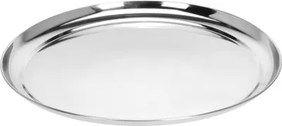 Immagine prodotto di 1.06 Vassoio rotondo in argento - Ø 34 cm circa - Vassoio da portata in acciaio inox Vassoio decorativo per candele