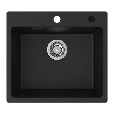 Produktbild von Granitspüle Küchenspüle Granitspüle Küchenspüle 50 x 45 cm Einbauspüle Spülbecken Einzelspüle Mit Siphon Abtropffläche schwarz