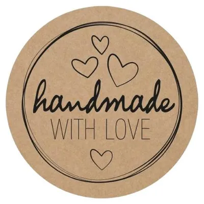 Produktbild von 48x hochwertige Etiketten "Handmade with love " hohe Klebekraft 4cm Aufkleber
