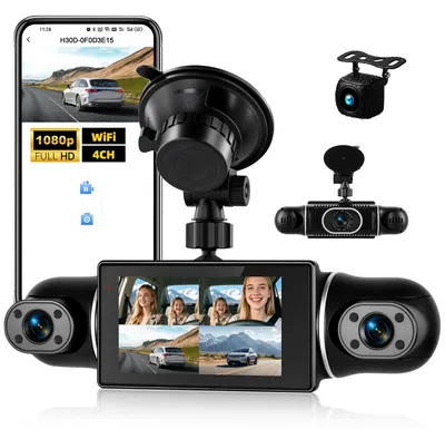 Productafbeelding van 360° dashcam 4-kanaals, 2K frontcamera + 3×1080p, 3 inch IPS-display, dashcam met wifi