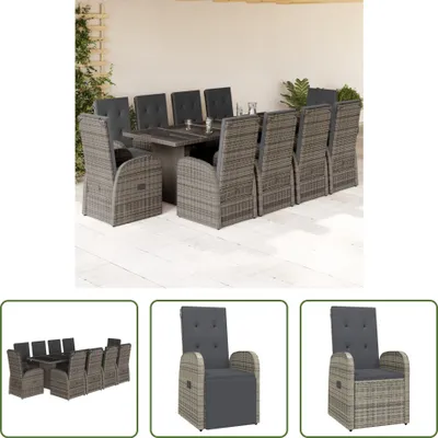 Produktbild von The Living Store 11-tlg. Garten-Essgruppe mit Kissen Grau Poly Rattan