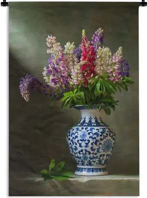 Produktbild von MuchoWow® Wandteppich Wandbehang Stilleben - Vase - Blumen 90x135 cm Tapisserie Dekoration Wandtuch - Baumwolle - Wandskulptur