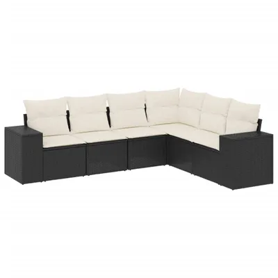 Produktbild von vidaXL 6-tlg. Garten-Sofagarnitur mit Kissen Schwarz Poly Rattan