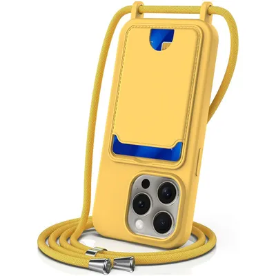 Produktbild von Mobigear Lanyard Card iPhone 16 Pro Silikon Handykette mit Kartenhalter - Gelb
