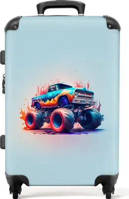 Produktbild von NoBoringSuitcases.com® Großer Koffer - Monstertruck - Flammen - Blau - Farbe - Design - Kombinationsschloss TSA - Hartschalen Trolley 4 Rollen - 72 liter - Reisekoffer - 66 cmKoffer Mittelgroß 67x43x25 cm, 72L,