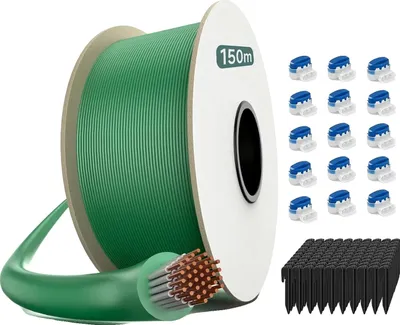 Immagine prodotto di Filo di delimitazione per tosaerba, lunghezza 150 m, diametro 2,7 mm, 450 picchetti, 15 connettori, resistente alle intemperie