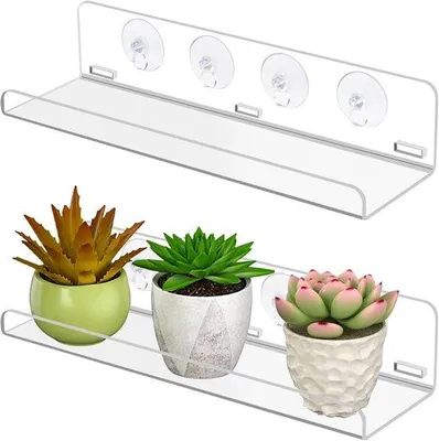 Produktbild von Famanu Pflanzenregal Set aus 2 Stück - Saugnapfregale für Fenster