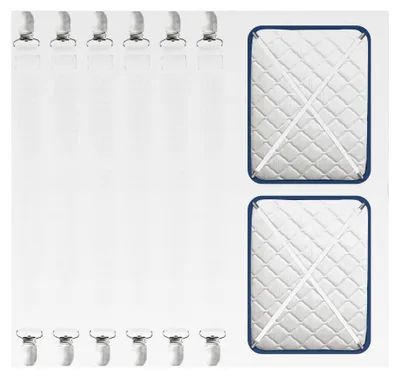 Produktbild von Bettlakenklammern, verstellbare Bettlakenspanner 55–250 cm, 6 Stück, elastische Betttuchspanner in Weiß für Bettwäsche, Bettlaken, Matratze, Bügelbrett oder Sofa