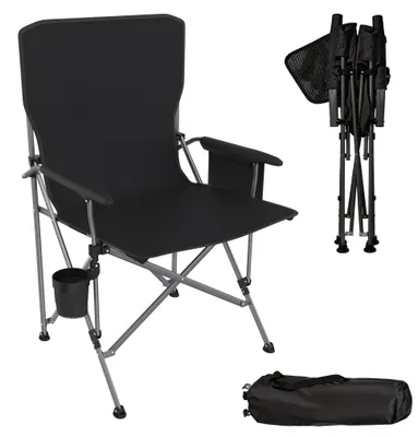 Image de Chaise de pêche pliable JOIEYOU pour l'extérieur avec porte-gobelet et poche latérale, chaise de camping avec structure en acier et sac de transport, chaise pliante légère pour le camping, noir