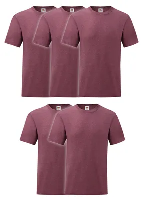 Produktbild von 5er Pack Fruit of the Loom Valueweight T-Shirt + GRATIS MyShirt Stoffbeutel Farbe: burgund meliert Größe: S