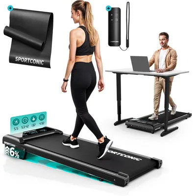Obrázek produktu pro Sportconic Walking Pad běžecký pás – 1–6 km/h, tichý a kompaktní, se sklonem 6 %, LED displejem a ochrannou podložkou na podlahu.