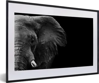 Produktbild von MuchoWow® Gerahmtes Poster Tiere - Elefant - Wild - Schwarz - Weiß 60x40 cm - Poster mit Schwarzem Bilderrahmen Wandposter Rahmen Foto Bilder - Schlafzimmer - Plakat in Rahmen - Drucken