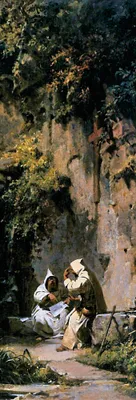 Produktbild von Carl Spitzweg Kunstdruck Bild - Disputierende Mönche, 1858-1860, Detail (91 x 30 cm)