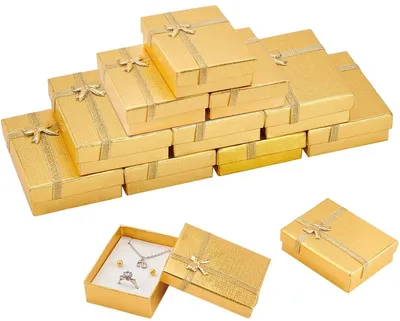12 Stück Karton Schmuck Geschenkboxen - Schleifen Design - 9x7x3 cm - Gold