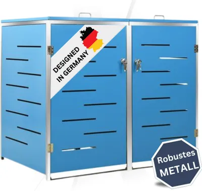 Produktbild von DELUKE® 2er Mülltonnenbox JAGU Edelstahl | Blau | 115,5x138x77,5cm | Mülltonnenverkleidung für 2 Tonnen 240L Müllbox aus Metall Mülltonnenschutz Mülltonnendach