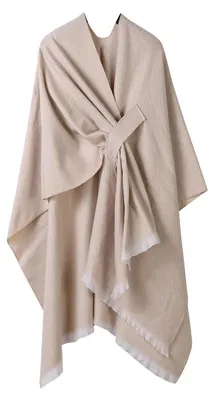 Produktbild von Poncho Damen Winter Strick Cape Warm Elegant Cardigan Umhängetuch Beige