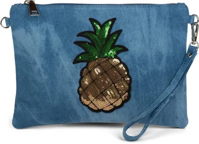 Produktbild von styleBREAKER Jeans Clutch mit glitzer Pailletten Ananas, Schulterriemen und Handschlaufe, Tasche, Damen 02012176