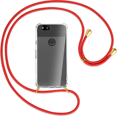 Produktbild von Handykette Backcover-Schutzhülle mit Band (Metall goldfarben) für Google Pixel 2 - rot