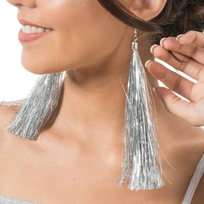Produktbild von Lametta Ohrringe 17 cm | Silber