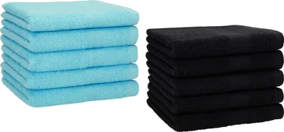Produktbild von Betz 10 Stück Gästetücher 30x50 cm PREMIUM 100% Baumwolle Set  Farbe: türkis und schwarz