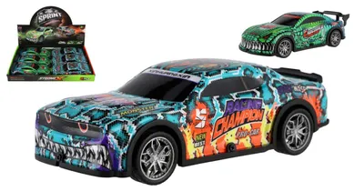 Produktbild von Rennauto, 19,5 cm, mit Schwungrad, batteriebetrieben, mit Sound und Licht, 2 Farben, 6 Stück in einer Box