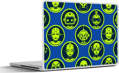 Produktbild von MuchoWow® Laptop Aufkleber Sticker Cover Muster - Roboter - Gelb - Blau - Jungen - Kinder - Kleiner Junge 36.5x27.5 cm - Laptop-Sticker