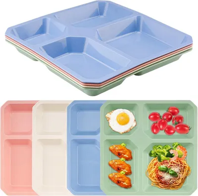 Imagen del producto de Juego de platos compartidos, con 4 compartimentos, de 26 x 26 cm, irrompibles, ideales para picnics