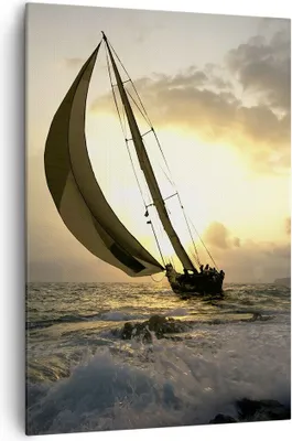 Produktbild von Bild auf Leinwand - Leinwandbild - Einteilig - Schiff Sonnenuntergang Sonne Landschaft - 70x100cm - Wand Bild - Wandbilder - Leinwanddruck - Wanddekoration - Leinwand bilder - Wandbild - PA70x100-3158