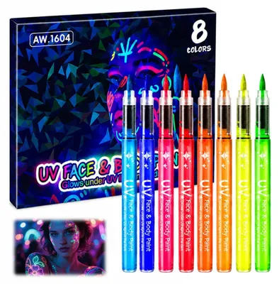 Imagen del producto de Kit de maquillaje para niños, de 8 piezas, con colores neón y fluorescentes, y apto para la piel