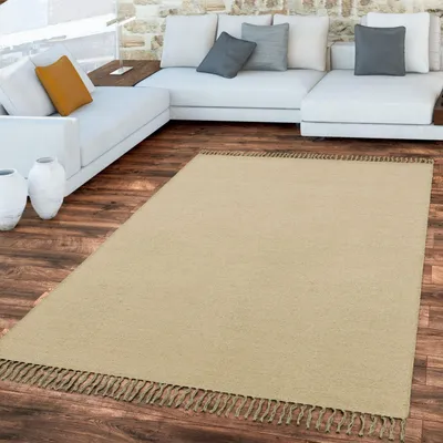 Produktbild von TT Home Wohnzimmer Teppich Flachgewebe Mit Fransen Unifarbenes Design Handgemacht Größe 60x100 cm