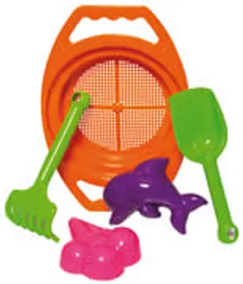 Produktbild von Sandspielzeug Set Schaufel Rechen Förmchen Sieb 5-tlg. Sand- und Wasserspielzeug