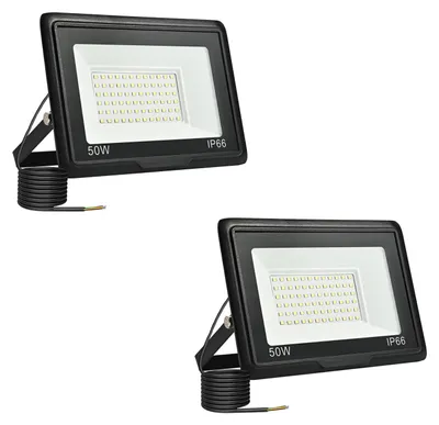 LED-Außenstrahler 50 W, 5000 lm, 6000 K, kaltweiß, IP66, 2 Stück