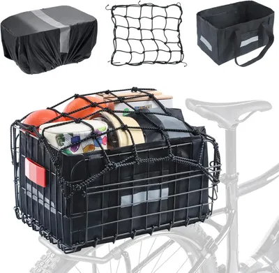 Produktbild von Fahrradkorb hinten faltbar, 40 x 28 x 22 cm, Schnellverschluss, Regenschutz, Gepäcknetz, für Einkäufe