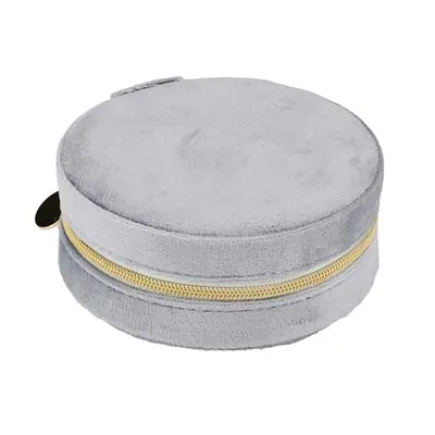 Produktbild von VELVET SCHMUCKBOX rund für Ringe Ohrringe Halskette Schmuckkasten Schmuckkästchen Organizer Schmuck Etui Box 40 (Grau-Rund)