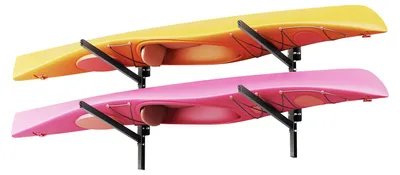 Image de Support mural VEVOR pour rangement de kayaks, pouvant accueillir 2 kayaks/canoës/planches de surf/planches de paddle/petits bateaux, support pour kayaks d'une capacité de charge de 90,7 kg, support de rangement réglable pour garage ou ponton