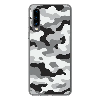 Produktbild von MuchoWow® Handyhülle Schutzhülle Hülle für Huawei P30 Schwarz-weißes Camouflage-Muster Silikon Softcase Handy Hülle - Kartenbesitzer