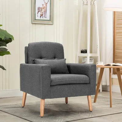Produktbild von Moderner Akzentstuhl - Ohrensessel - Loungesessel - Sessel - Relaxsessel - Stoff aus Leinen