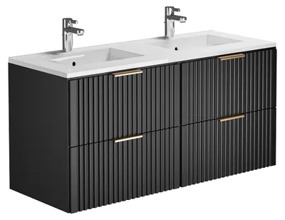 Produktbild von Rillenförmiger Wandbadezimmerschrank mit Einbaubecken - Schwarz - 120 cm - ZEVARA