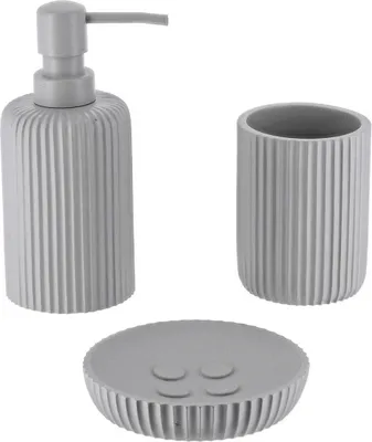 Produktbild von Becherset seifenspender und seifenschale aus gestreiftem polyresin - hellgrau - Tendance
