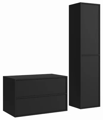 Image de Meuble de salle de bain Mali 80 cm - Noir mat -  Meuble de salle de bain avec colonne