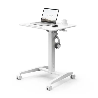 Immagine prodotto di SENSE7 Scrivania su rotelle Scrivania mobile Piano inclinabile Altezza regolabile Ampio piano di lavoro Moderno e minimalista 70 x 52 cm bianco