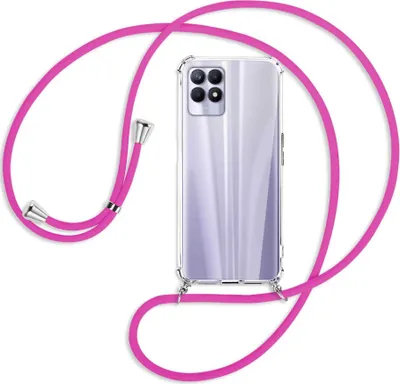 Produktbild von Handykette Backcover-Schutzhülle mit Band (Metall silberfarben) für Realme 8i - hot pink