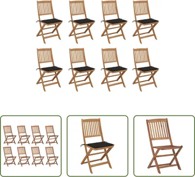 Produktbild von The Living Store Klappbare Gartenstühle mit Kissen 8 Stk. Massivholz Akazie