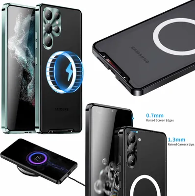 Produktbild von Für Samsung Galaxy S23 Ultra Handy Tasche Magnetische Magsafe Metall Design Grün Cover Case Hülle