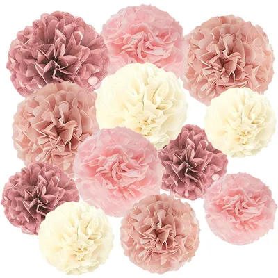 Immagine prodotto di Pomponi decorativi, 12 pezzi, rosa, rosa oro, carta di seta