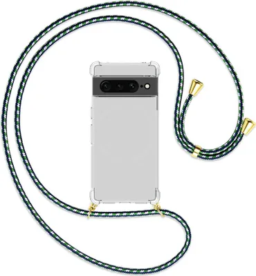Produktbild von Handykette Backcover-Schutzhülle mit Band (Metall goldfarben) für Google Pixel 7 Pro - grün/blau/weiß