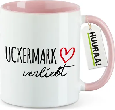 Produktbild von Huuraa Kaffeetasse Uckermark verliebt 330ml Rosa Keramik Kaffeebecher Geschenkidee
