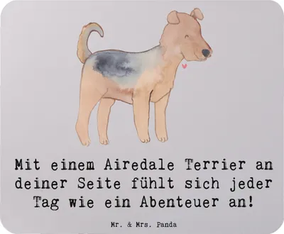 Produktbild von Mr. & Mrs. Panda Mauspad Airedale Terrier Abenteuer - Grau Pastell - Geschenk, Loyalität, Hunderassen Charakter, pc, aktiver Hund, Hundepflege, Mousepad, mausunterlage