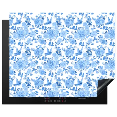 Produktbild von KitchenYeah© Herdabdeckplatte Blumen - Muster - Blau , 65x52cm, Küche Deko, Glaskeramikkochfeld Herdabdeckung, Abdeckplatte fùr Kochfeld
